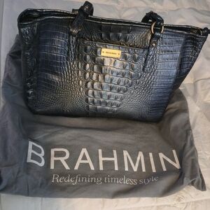Brahmin Croc-Embossed Tote with Gold Plaque